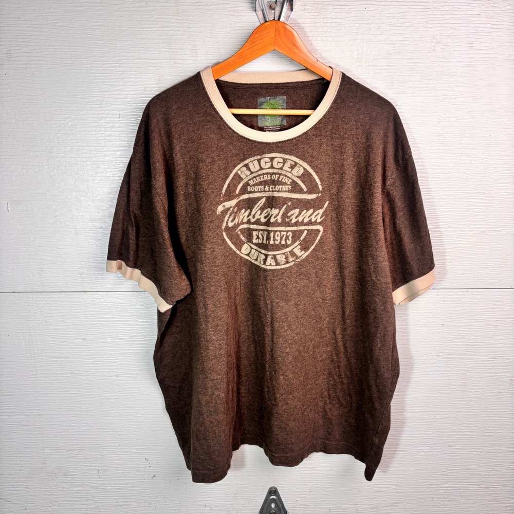 2000s Timberland Rugged Ringer T-Shirt Brown Logo Workwear Outdoors Size XXL